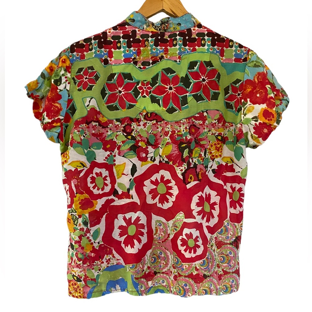 Boho Hippie Chic Puff Sleeve Mock Collar Top - Picture 3 of 4
